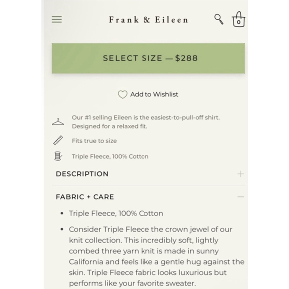 New Color: New Frank & Eileen Frost Blue Triple Fleece Eileen Sweatshirt S - Picture 5 of 5